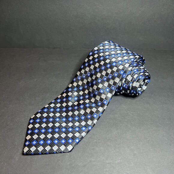 Alexander Julian Colours Blue Black & Silver Geometric Square Neck Tie 59" - Picture 1 of 6